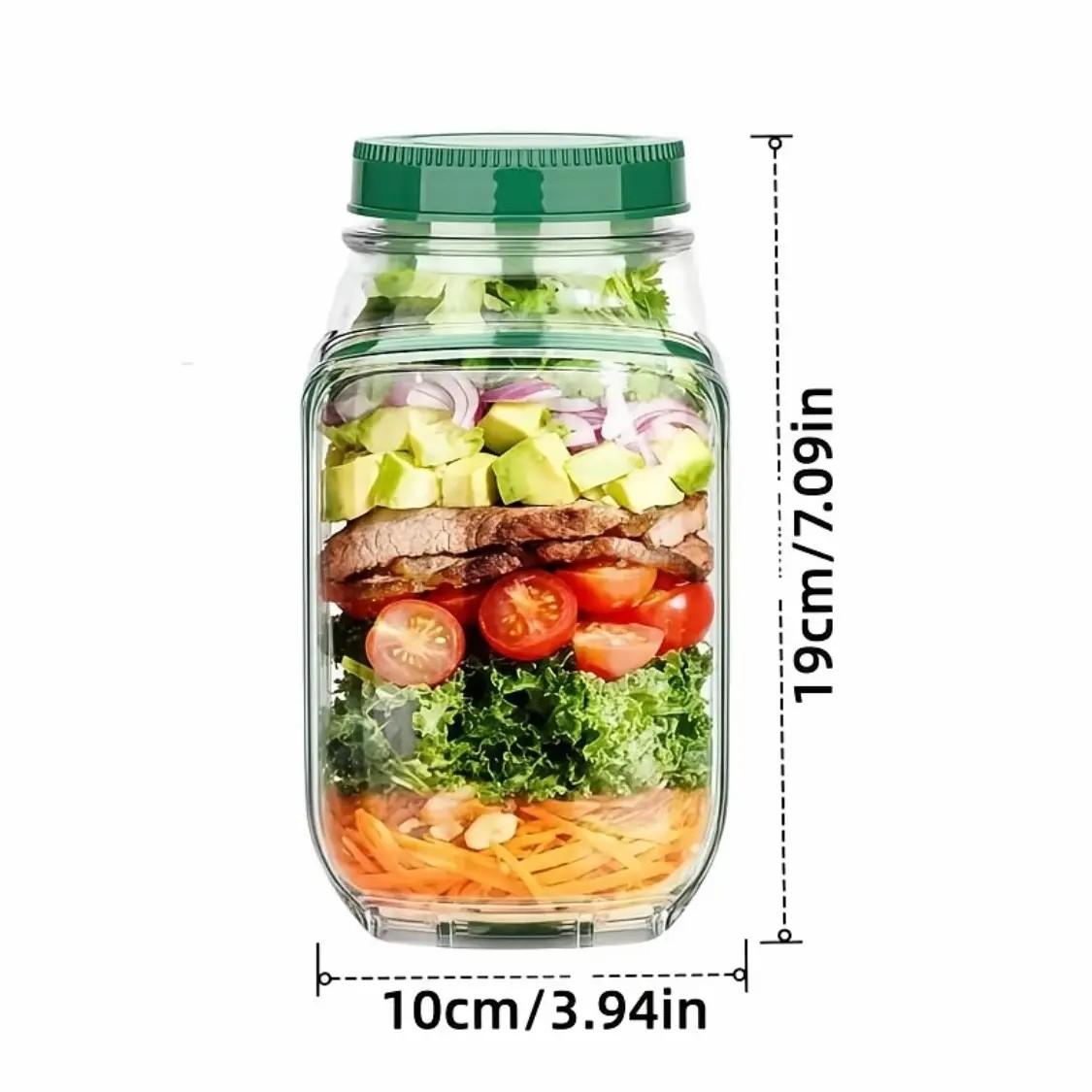 Portable Salad Jar With Side Access Leak-Proof Food Storage Container With Sauce Compartment Lid And Spoon For Outdoor Picnic BBQ For Renters Young Families Home Cooks