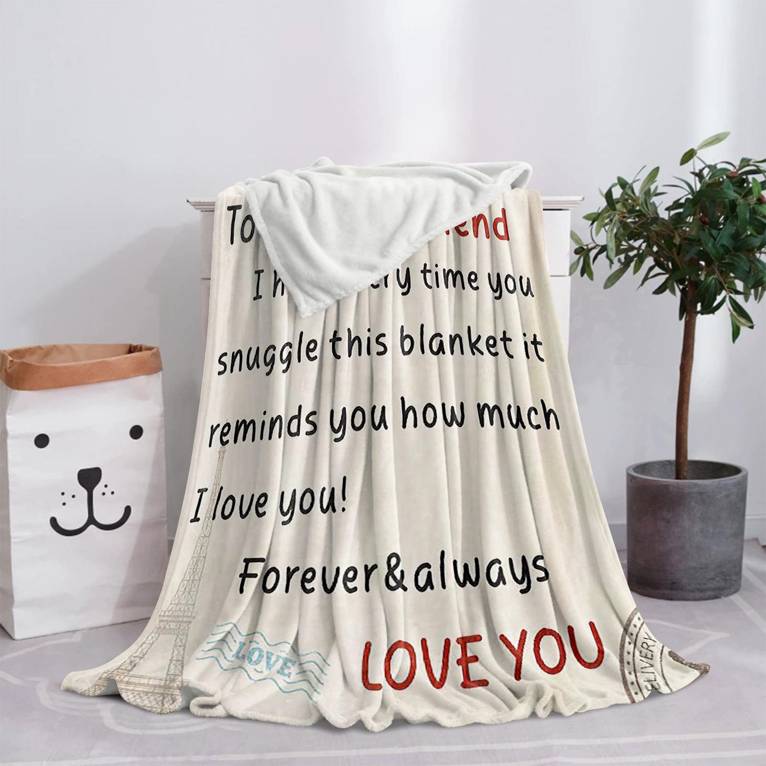 To My Boyfriend Letter Pattern Blanket, Letter Print Blanket, 1 Count Soft Comfortable Throw, Air-Conditioned Room Blanket, Warm Nap Blanket for Home Office, Valentine's Day Gift