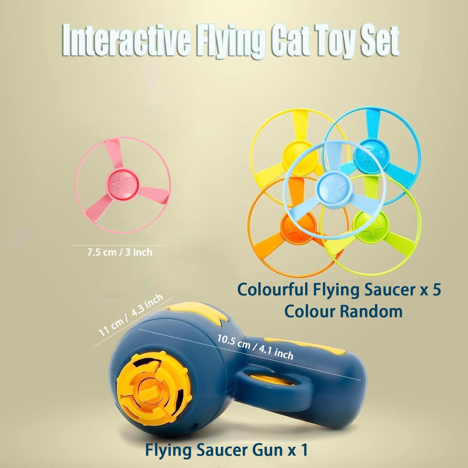 Interactive Flying Cat Toy Set, Includes 1 Light-Up Spinning Top & 5 Flying Propellers, Kitten Tracking Toy for Training & Chasing