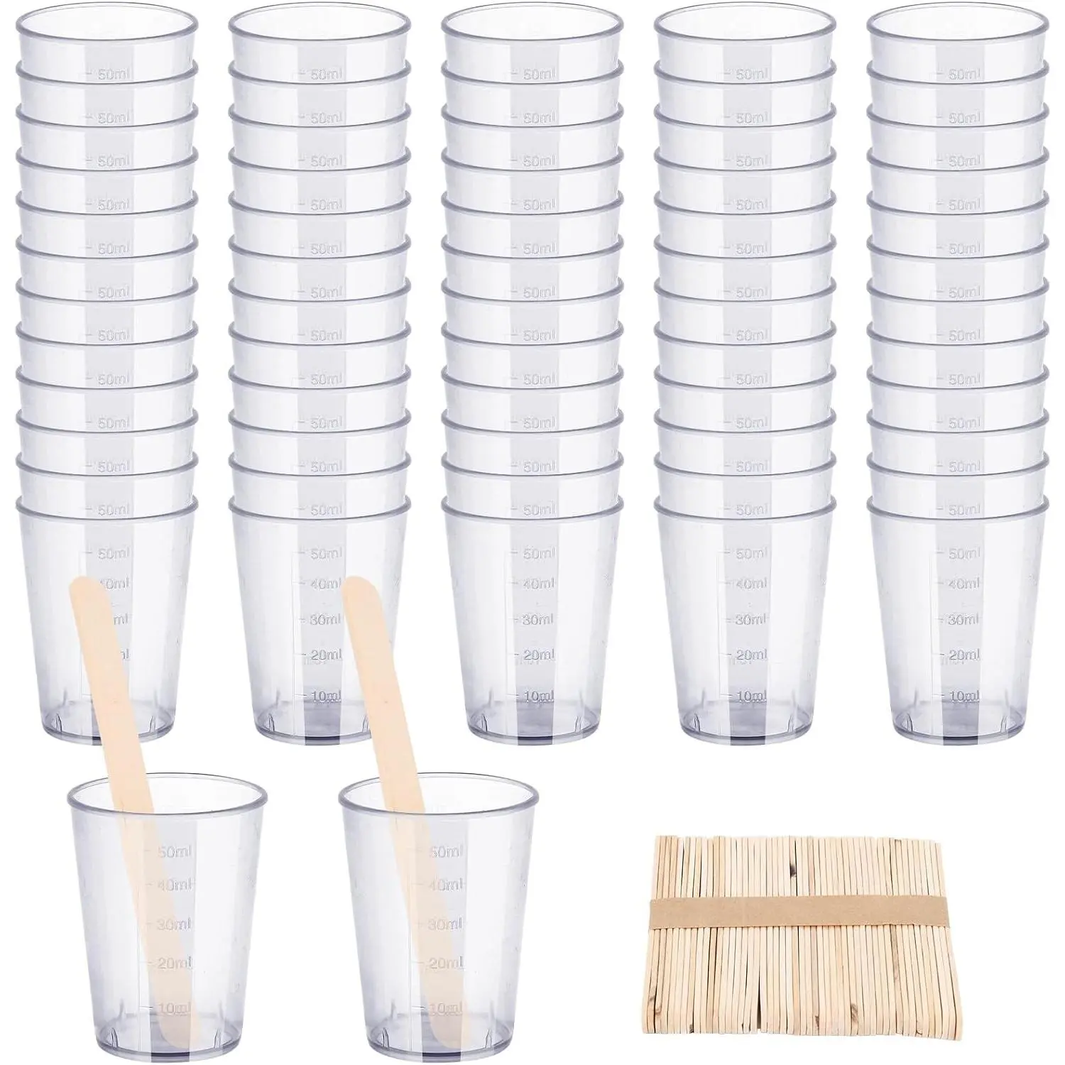 Gartful Resin Mixing Cups and Sticks, 110 Packs Epoxy Measuring Cups Kit - 60PCS 100ml Disposable Graduated Cups, 50PCS Wooden Stir Sticks for Mixing Paint, Stain, Epoxy, Resin