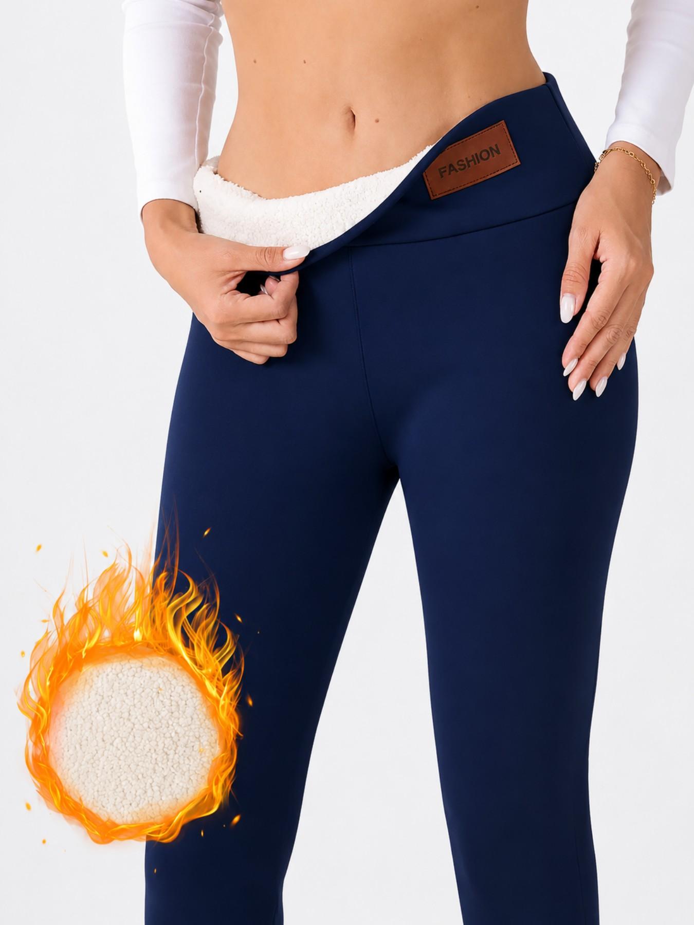 Women's Fleece Lined Thermal Leggings, Winter Warm Stretch Pants with Soft Plush Interior, Elastic Waist Full Length Slim Fit Casual Bottoms for Daily Wear, Walking, Commuting and Cold Weather
