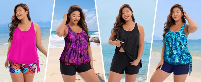 Holipick Black Plus Size Swimsuit for Women Two Piece Tankini Set Tummy Control Bathing Suits Blouson Tankini Top with Boy Shorts Holipick Black Plus Size Swimsuit for Women Two Piece Tankini Set Tummy Control Bathing Suits Blouson Tankini Top with Boy Shorts