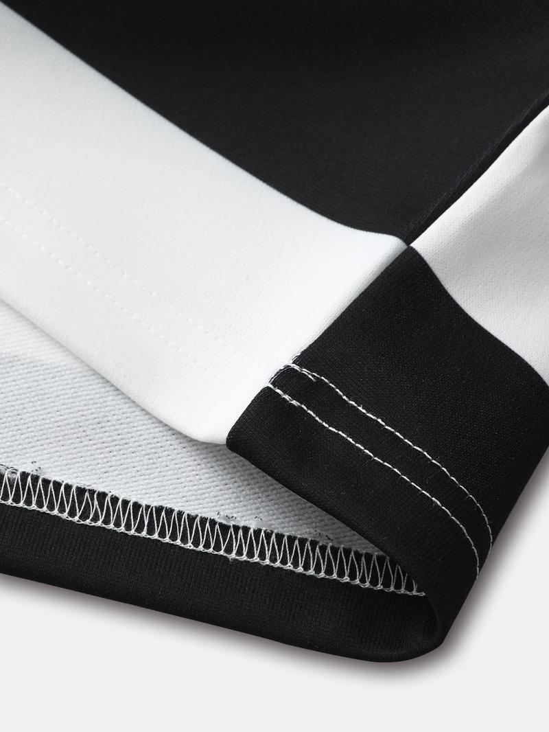 Women's Oversized Black & White Striped Polo Shirt, Casual Long-sleeve Collared Top, Y2K Streetwear Style, Perfect for Daily Street Outings & Coffee Dates