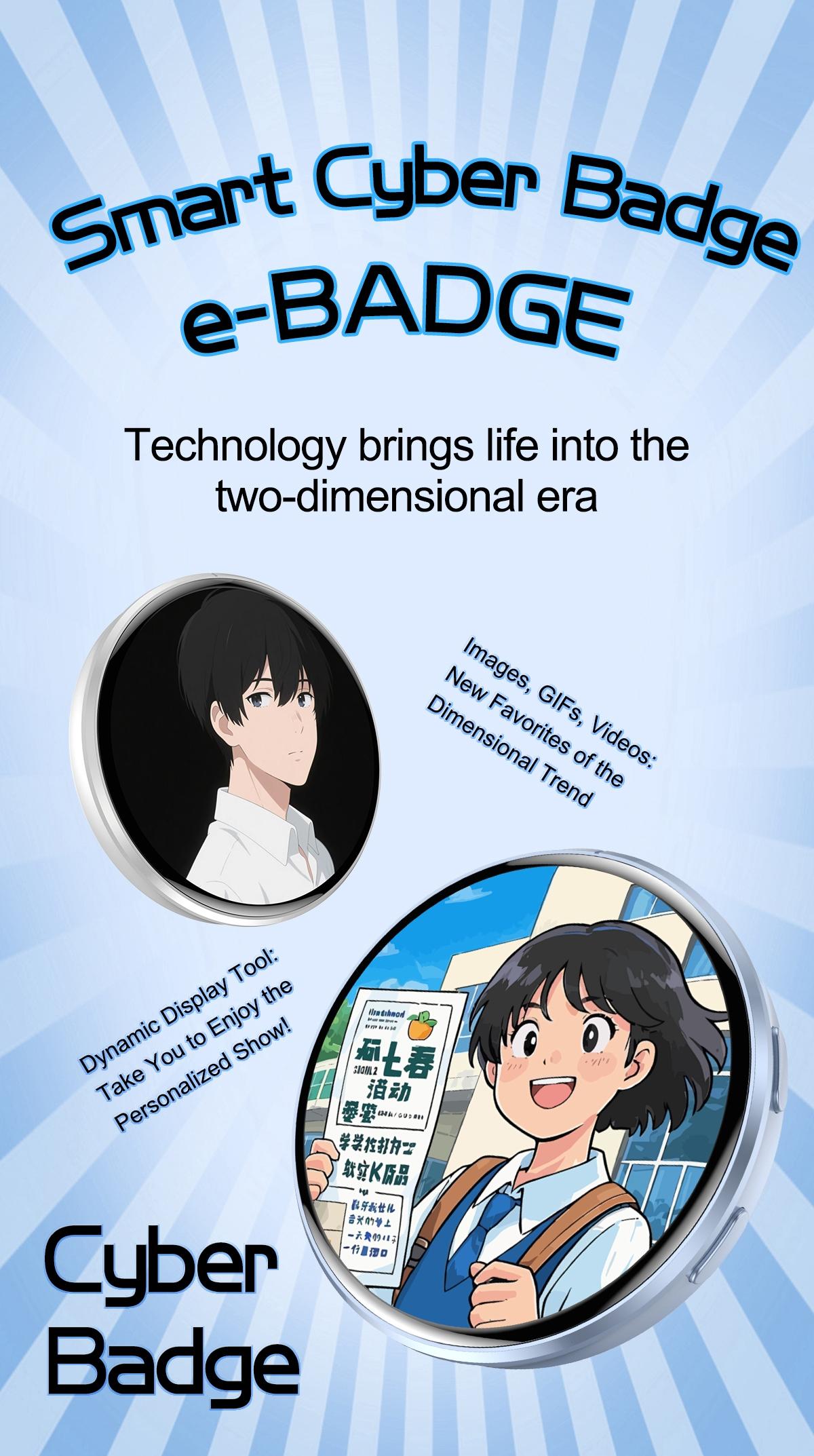 Electronic beep, mini screen projection, anime-themed accessories, 2D anime-style food beep electronic badges, authentic Bluetooth smart electronic photo album.