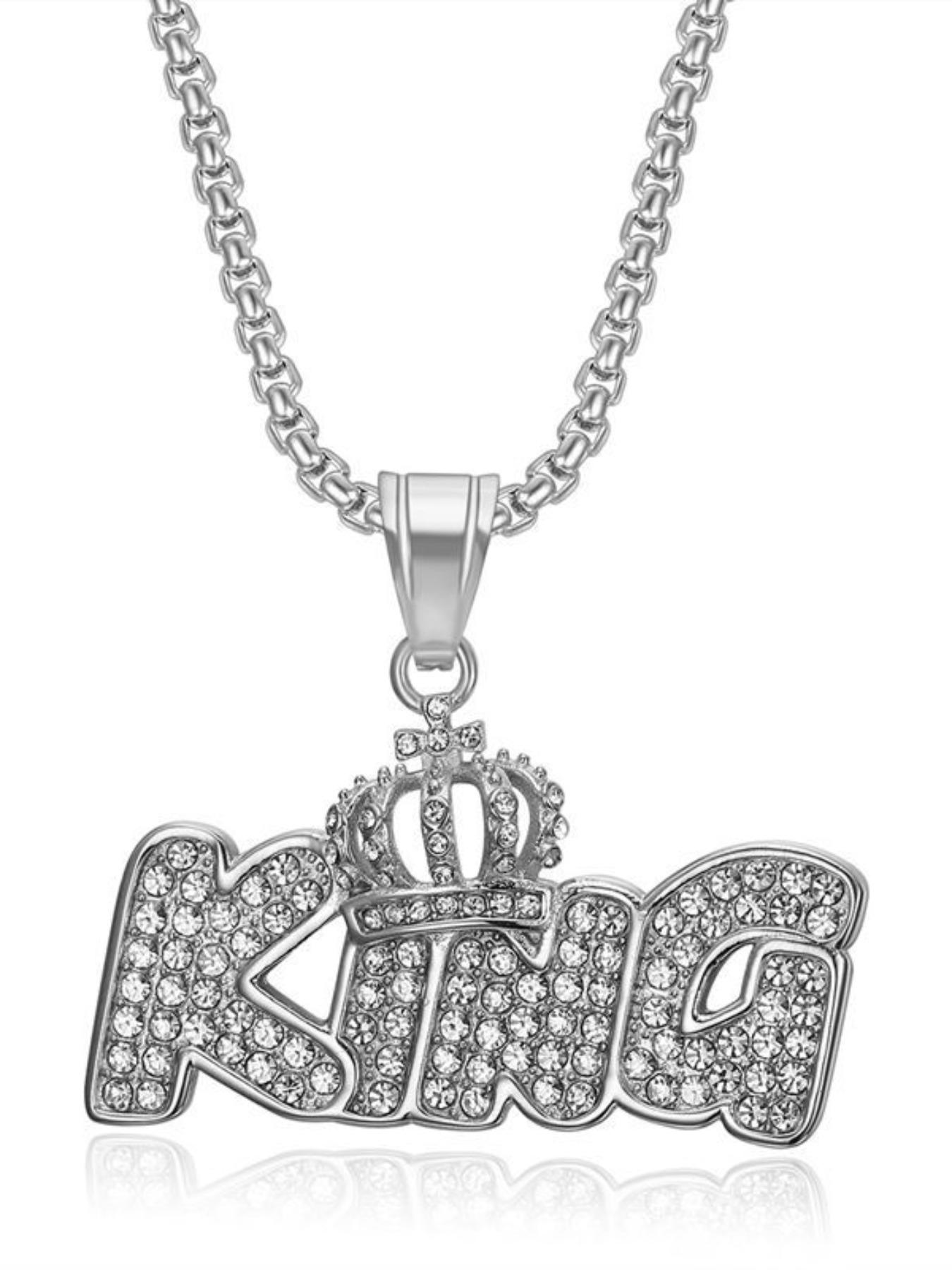 Hip Hop Titanium Gold Plated Crown Pendant Necklace, King King Letter Charm, Stylish Jewelry for Men and Women, Trendy Accessory