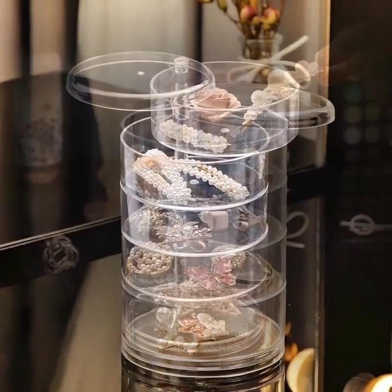 Jewelry Storage Box, Rotating Earring Holder, Hair Clip Organizer, Simple and Elegant Design, Compact Accessory Tray