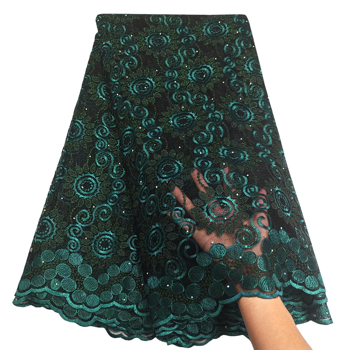 Fashion African Lace Fabric Rhinestone Embroidery 5 Yards