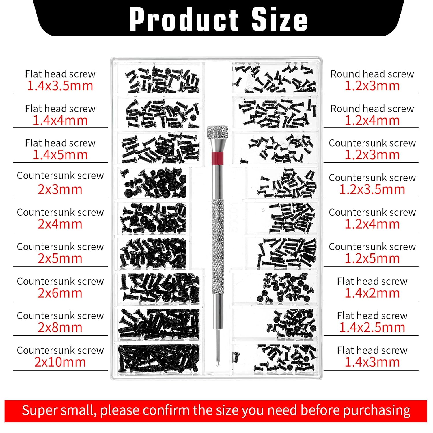 500 count  Screws   Repair Screw Kit M1.2/M1.4/M2.0 Small  Screws Black Laptop   Screw  Kit with  for Glasses Watches