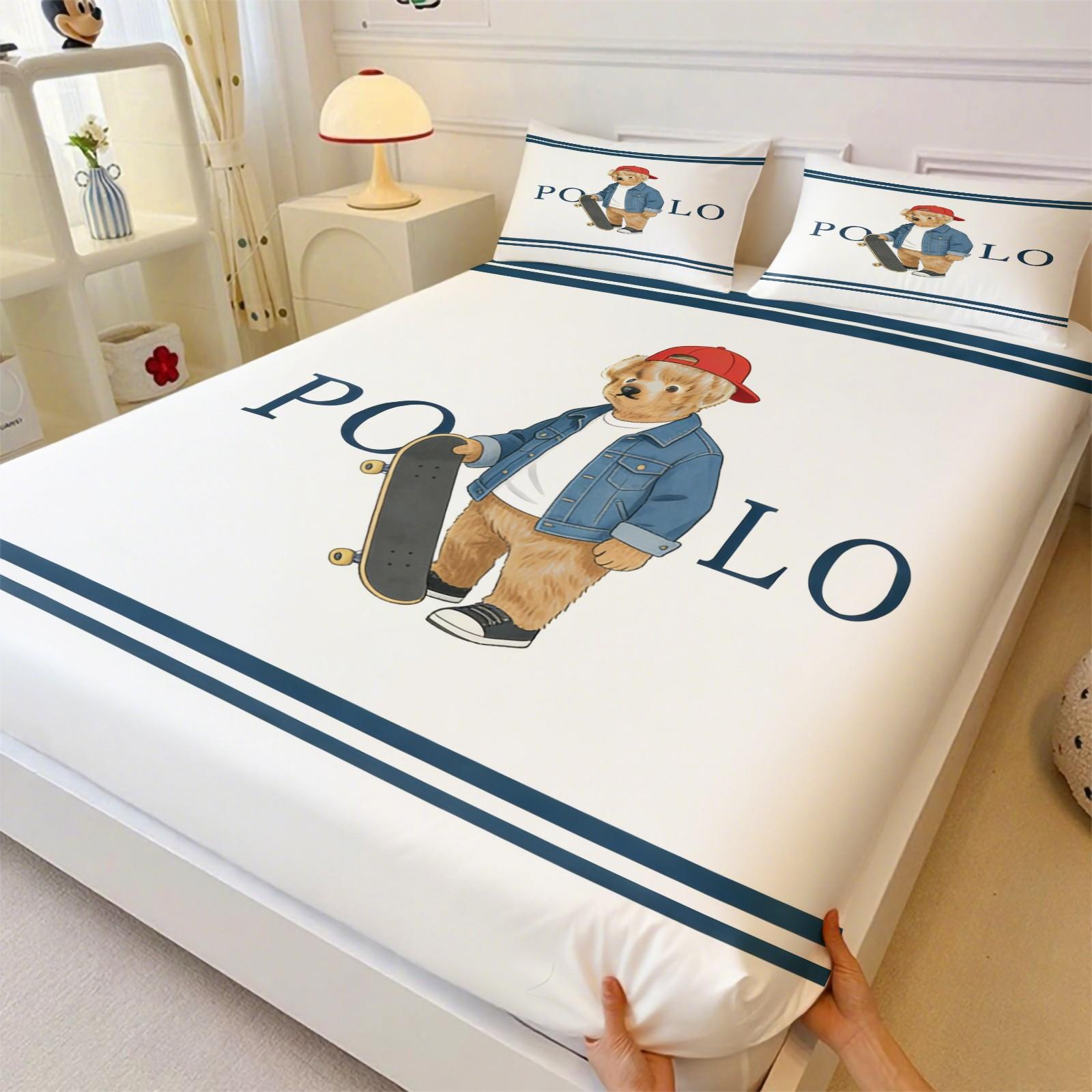 Teddy Bear Pattern Bed Sheet, Comfortable Printed Pattern, Includes 1 Bed Sheet and 2 Pillowcases, Comfortable Bedding, Non slip Dust Cover Suitable for Bedroom and Guest Room, Suitable as a Gift for Children or Adults, Bed Sheets Set