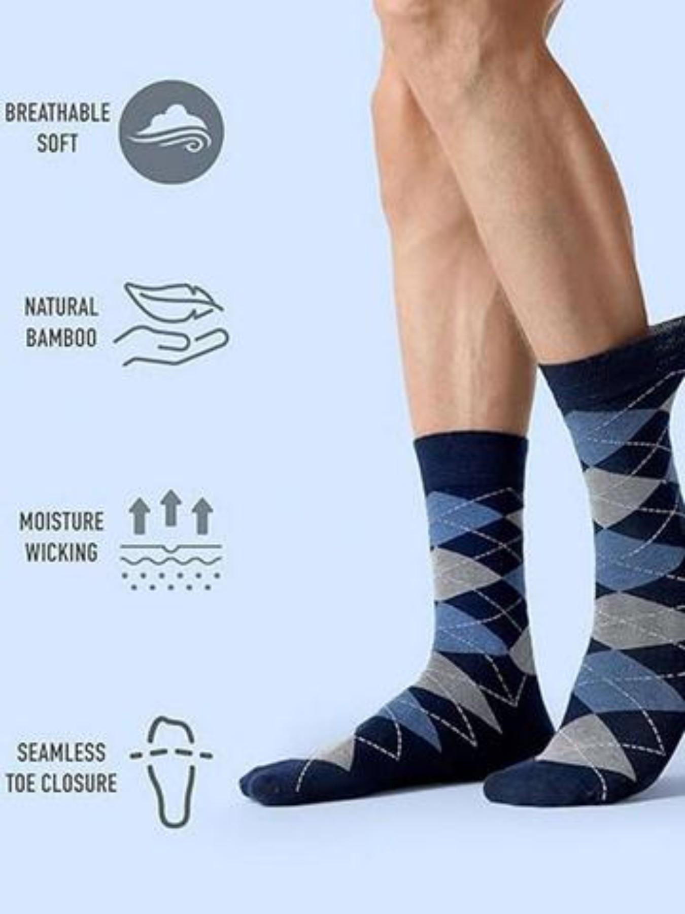 5 Pairs Men's High-Cut Solid Socks, Business Style Premium Sports Socks, Long Cuff Checkered Socks, Comfortable Breathable All-Season Socks