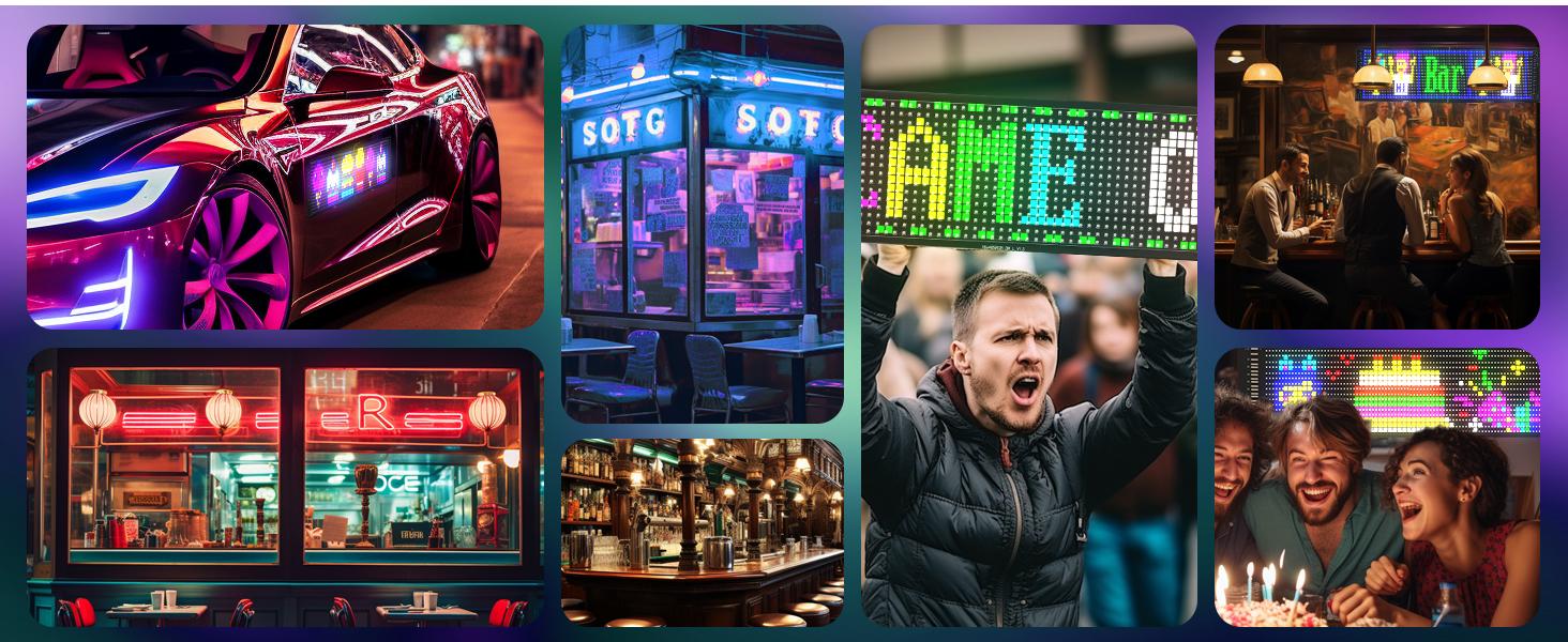 LED RGB Matrix Pixel Screen, 1 Count Scrolling Bright Advertising LED Sign, Flexible USB Powered 5V Bluetooth-compatible LED Light Car Sign with APP Control, Decorative LED Lamp Waterproof Text Colorful Lighting Portable Animations