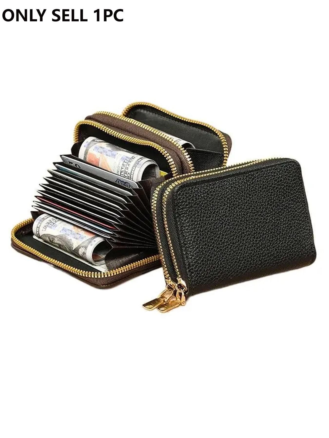 Women's Black Quilted Short Wallet, Slim Bi-Fold Card Holder, Zippered Coin Pocket, Simple Wallet