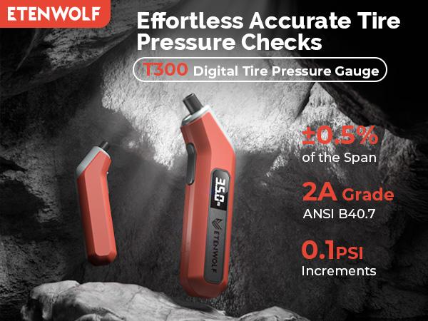 ETENWOLF Probe T300 Plus Tire Pressure Gauge 200 PSI, Digital Tire Gauge with Bright LED Display, Tire Gauges for Tire Pressure Calibrated Measuring Tool Accurate Heavy Duty Durable SpringStatements