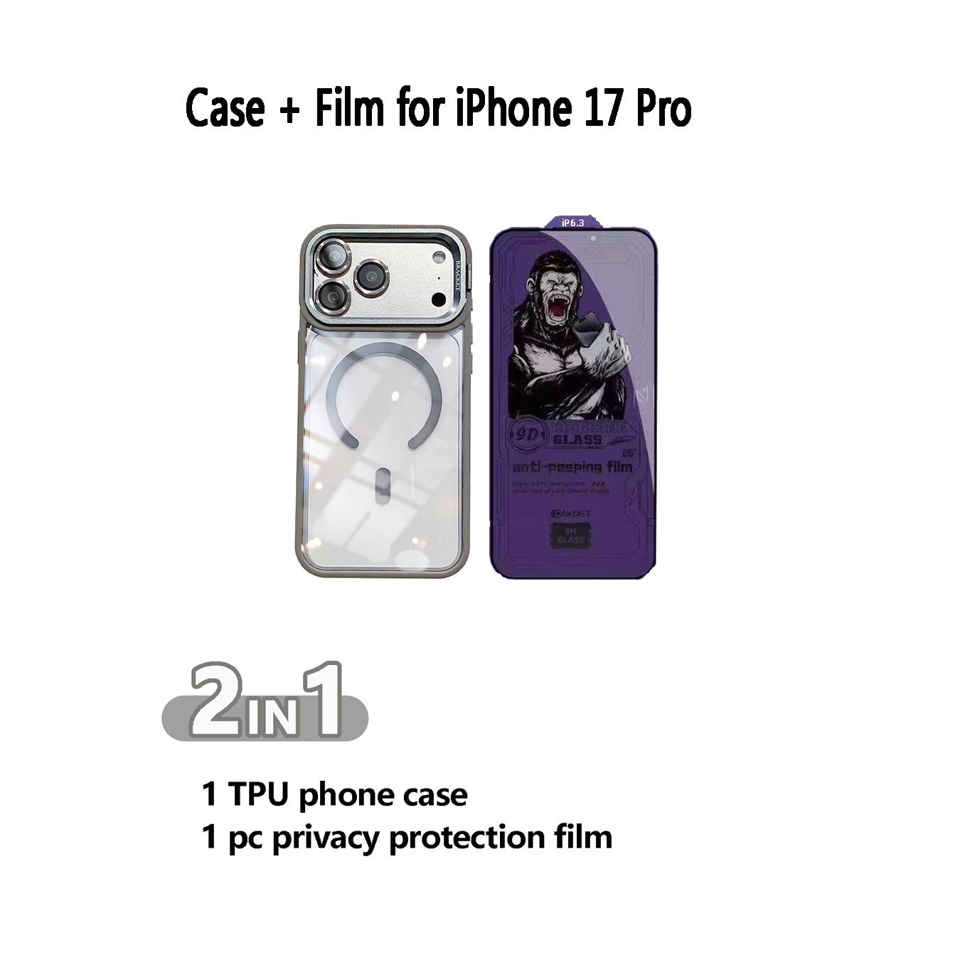 All-in-One for iPhone 17 Pro: Magnetic Case + 28° Privacy Screen Protector Film, Foldable Metal Kickstand, Lens Protection, MagSafe, Premium Gift Set