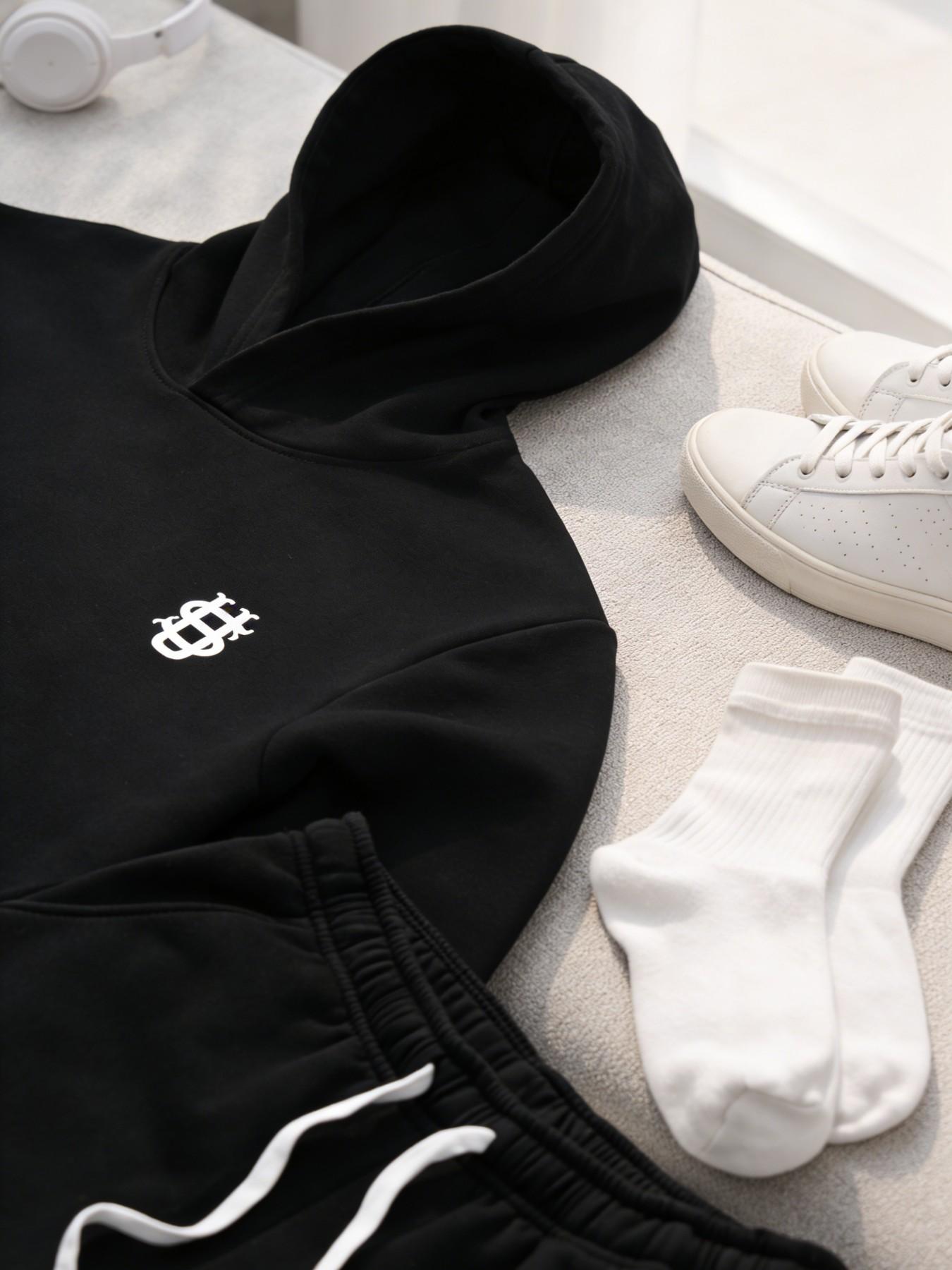 Men's High Street Long Sleeve Hoodie Set with Drawstring Shorts, Casual Lazy Style Two-Piece, Comfortable and Stylish Clothing Outfit Sets