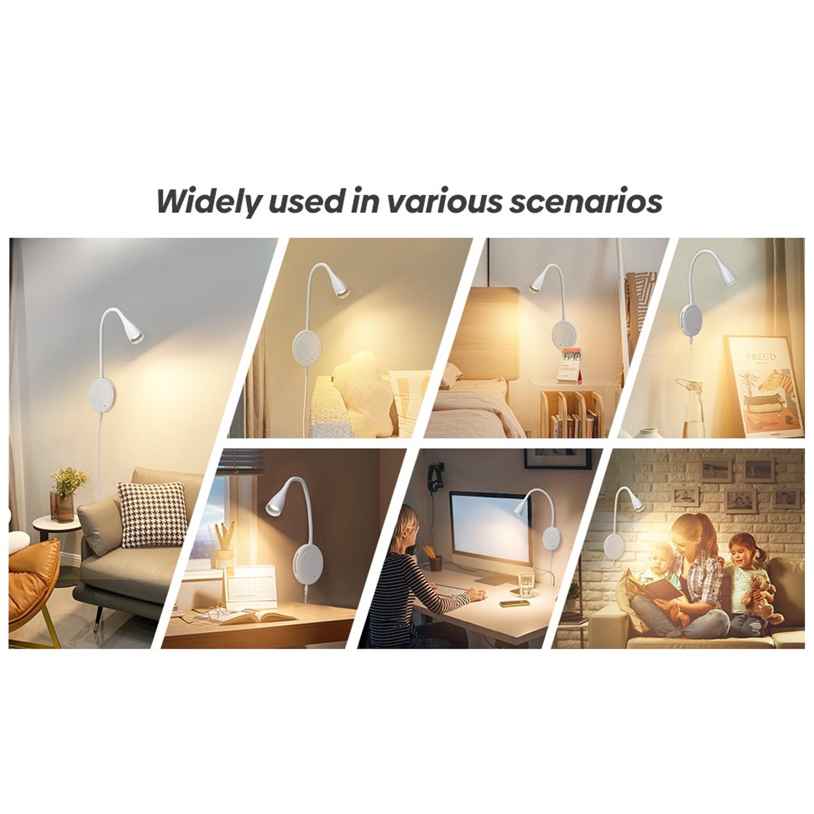 LED Wall Mounted Reading Light, Book Light for Reading in Bed with Touch Control, 5 Dimmable, USB Output, Night Light & Timers Function, Flexible Gooseneck Headboard Bed Lights (White)