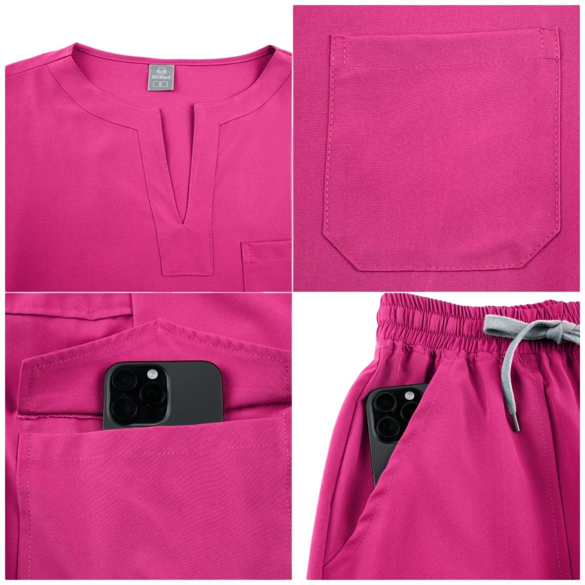 Women's Minimalist Basic 2-Piece Set V-Neck Scrubs Set - Polyester-Spandex Blend Lady Workwear Uniforms, Hospital & Pharmacy All-Seasons Work Clothes, Casual Top & Pants, Scrubs for Women,summervibes Womenswear scrubs sets for women Workuniform