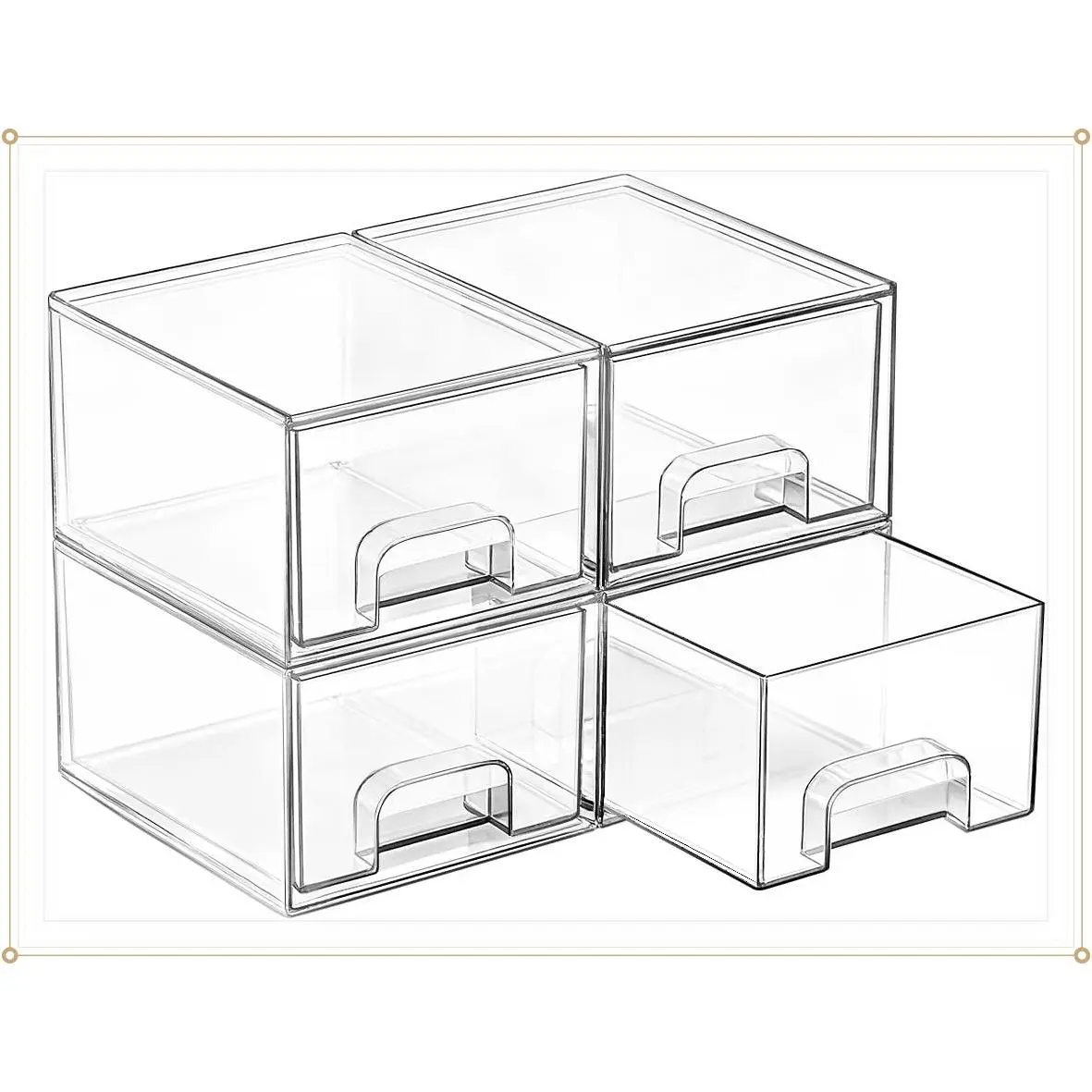 4 Pack Small Clear Stackable Storage Drawers for Narrow Spaces, Multi-Use Plastic Organizer Bins for Bathroom Cabinet, Makeup, Desk, Vanity, Undersink, Medicine, Keep Small Items OrganizedGift