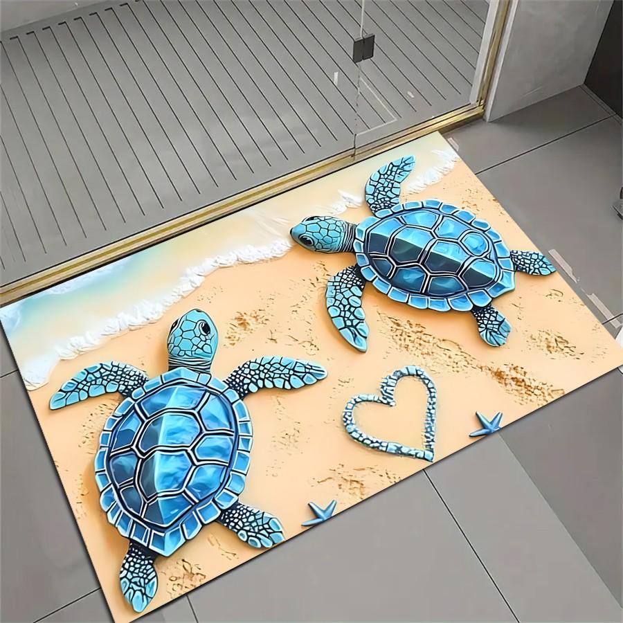 1PC Ocean-inspired Blue Turtle Pattern Anti-slip Bathroom Mats, Soft and Comfortable Bathroom Floor Mats, Bathroom Decorations, Kitchen Carpets, Suitable for Laundry Rooms, Bedrooms, Shower Rooms, Indoor Mats etc