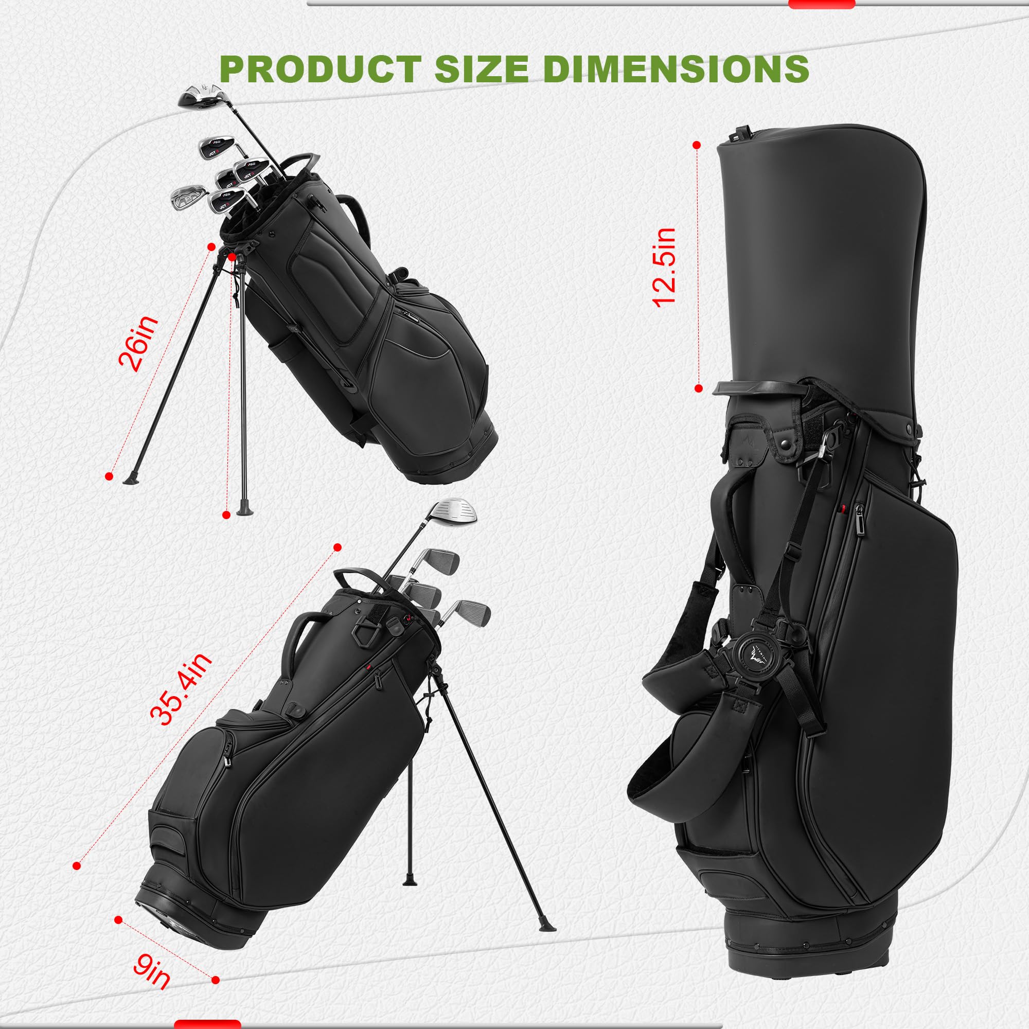 14 Way Golf Stand Bag, Lightweight Golf Bag for Men & Women, Premium Leather Golf Club Bags with Padded Ergonomic Double Strap, Full Length Dividers, Multiple Pockets Waterproof Design