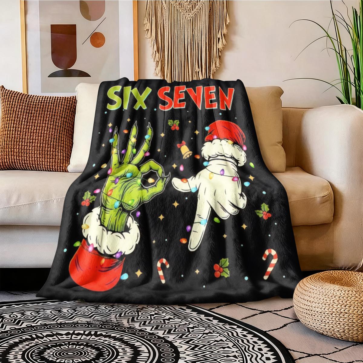 Comfortable Anime Grinch Christmas Flannel Blanket, All-Season Comfort, Perfect Gift for Bed, Sofa, Travel, Camping
