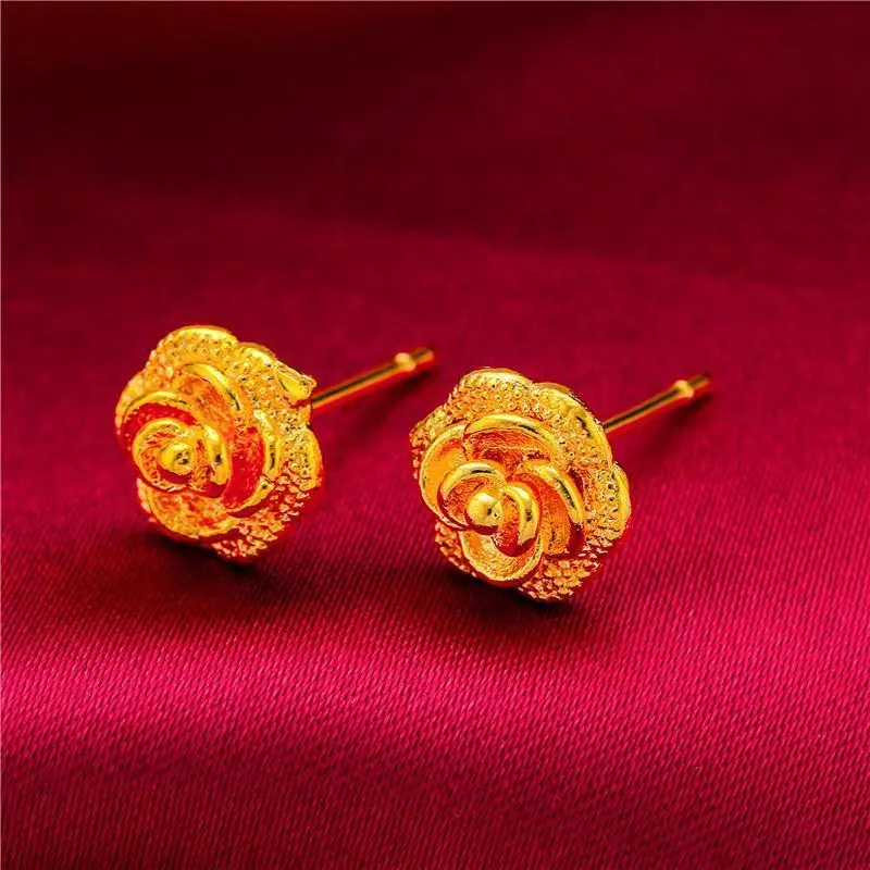 Flower Earrings 24K Gold Color Stud Earrings for Women Nigerian Designer Earrings Party Wedding Jewelry Wholesale Gift