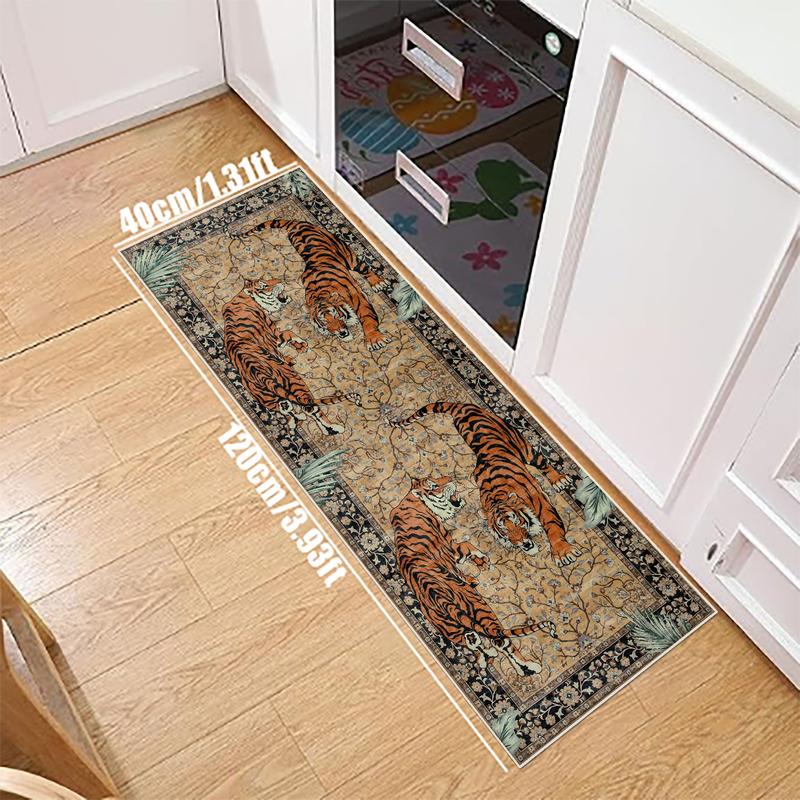 Vintage Tiger Pattern Floor Mat, Non-slip Washable Floor Carpet, Decorative Area Rug, Animal Print Rug, Boho Area Rug for Home Living Room Bedroom Kitchen Farmhouse