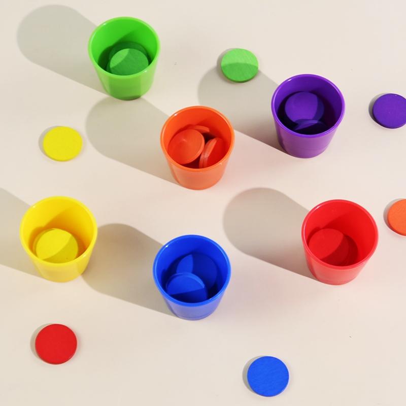 Color Sorting Cups and Memory Discs Game, Shape Sorter, Color Recognition Matching Logic Thinking Training, Fine Motor Skills, Hand Eye Coordination