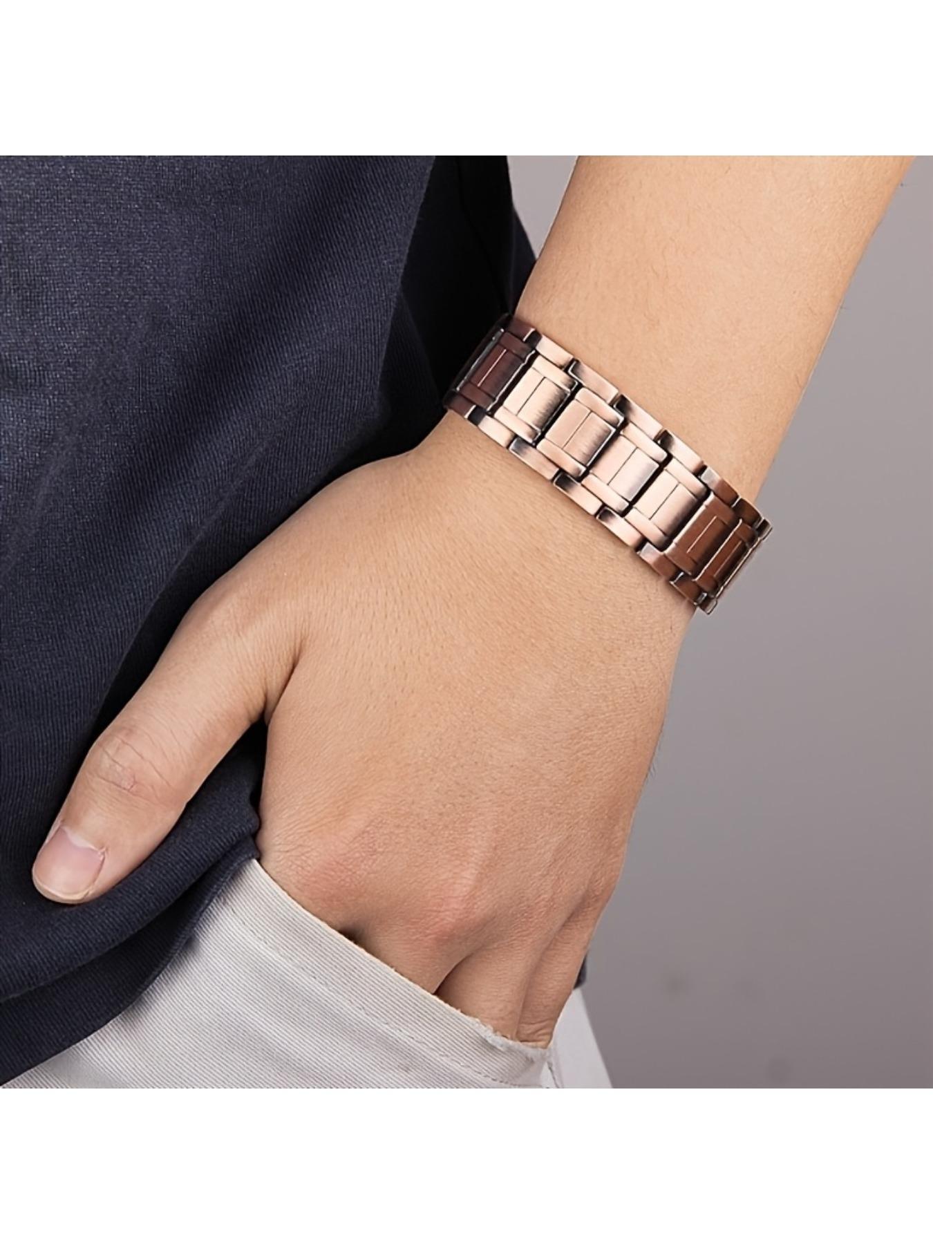 Men's Magnetic Bracelet - 3500 Gauss 3X Magnet, Adjustable Copper Belt Size Tool, 2 Styles (Interlocking/Smooth), Strong Magnetic Field Joint Protection, Ideal Father's Day Gift