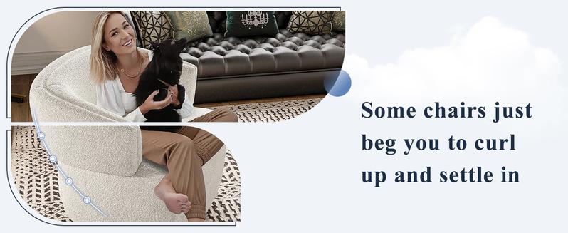 RoyalCraft Swivel Accent Chair, Fully Assembled Round Barrel Chairs, Oversized Upholstered Armchair with 360-Degree Base, Comfy Modern Chair for Living Room, Bedroom, Office