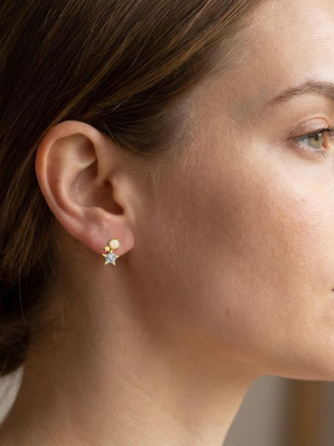 Double Glow Star Ring · Gold Sequence | Original Niche Star Opal Earrings, 925 Sterling Silver Needle Luxury Studs, Daily Essential Lucky Charm Accessory, Perfect for Valentine’s & Birthday Gifts