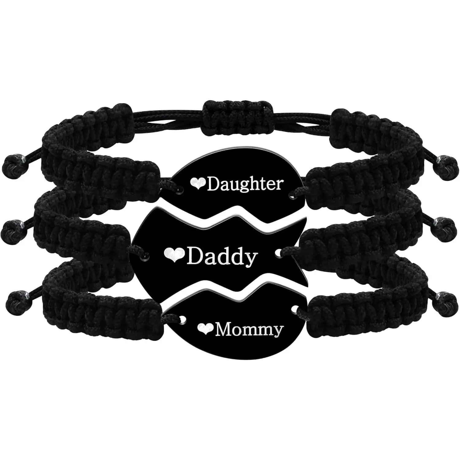 3 count Puzzle Heart  Bracelet Set, Braided Black String Wrist Matching Puzzle Bracelets Adjustable Rope Friendship Gifts  for   Sisters