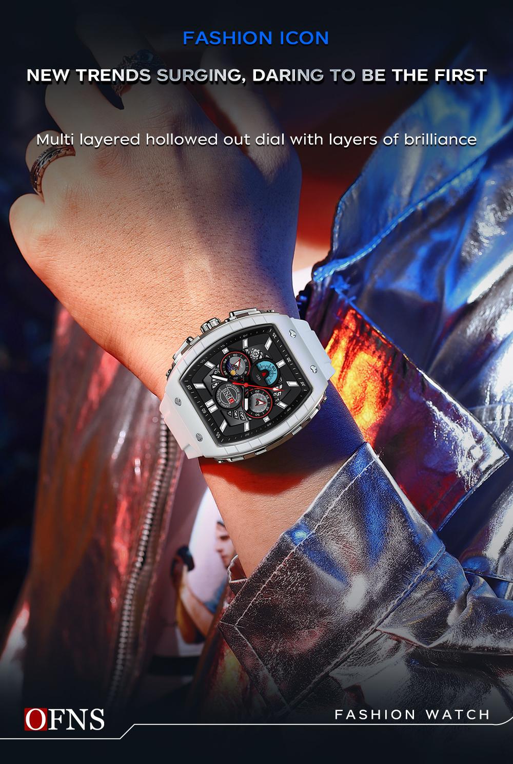OFNS Quartz Watches for Men Luminous Analog Watch Waterproof Chronograph Calendar Silicone Strap Outdoor Sports Watch, Multifunctional Watch, for Party, Daily Decor & Gift with Box detail 10