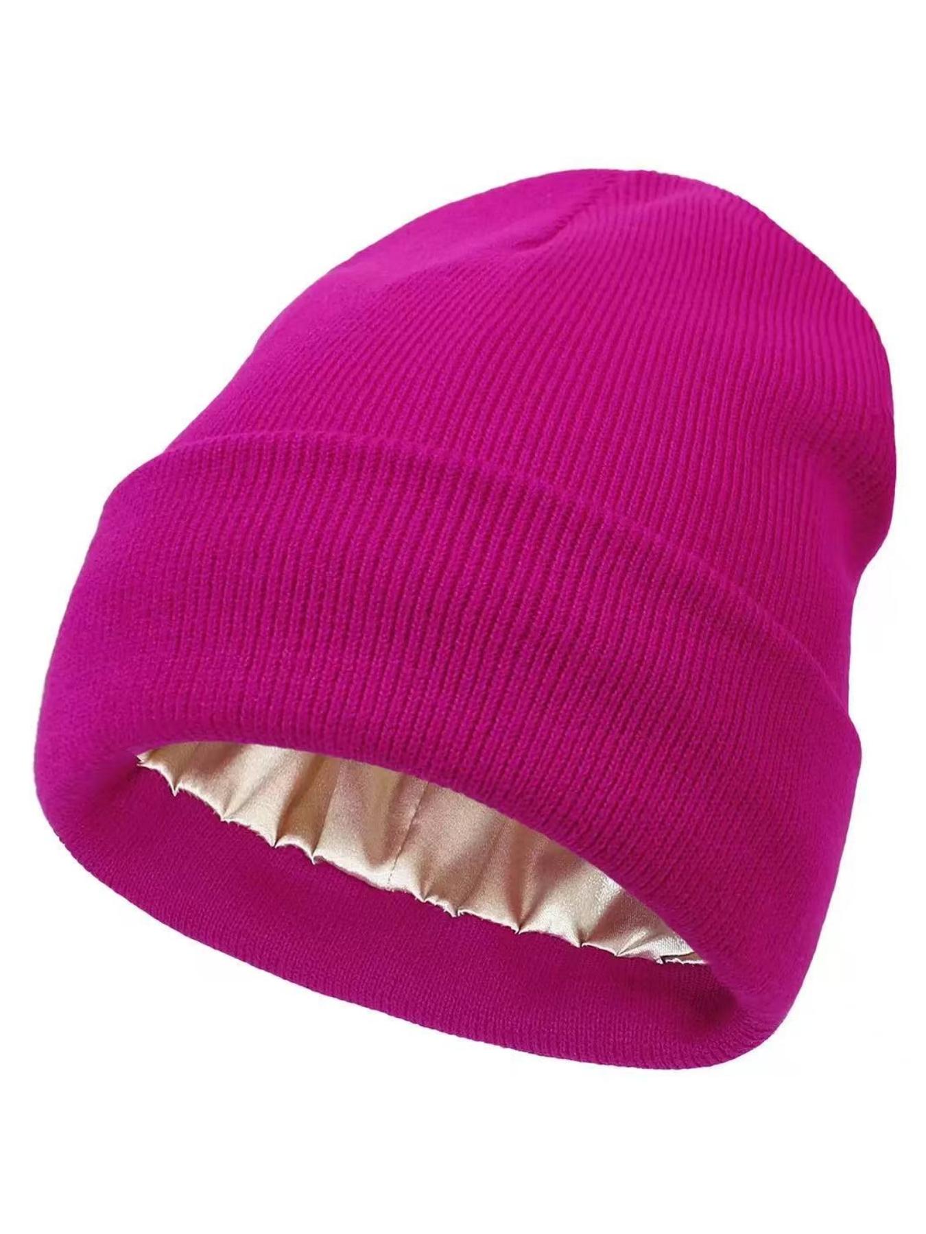 Autumn Winter Satin Knit Hat, Large Head Circumference Warm Beanie, Solid Color Cold Cap, Unisex for Kids over 13 Years, Outdoor Sports, Knitting Beanie