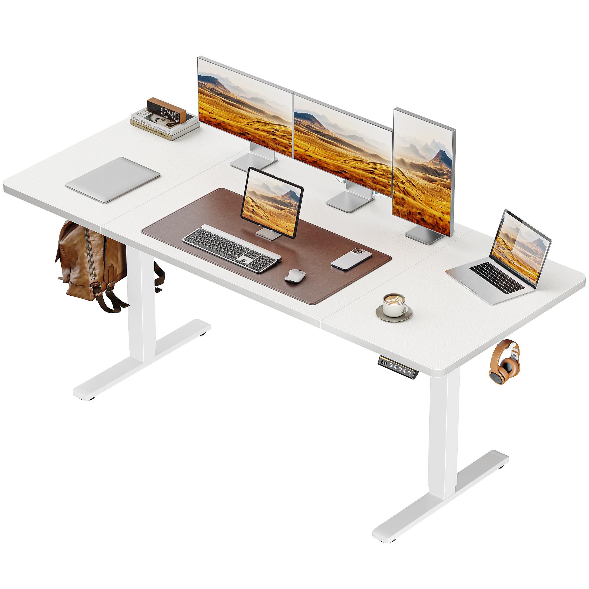 Huuger 48/55 Inch Electric Standing Desk, Stand up Desk, 27.6" Deep Desktop, 28.3" to 46.5" Height Adjustable Desk, Computer Desk with 2 Hooks, 3 Preset Heights, Office Desk