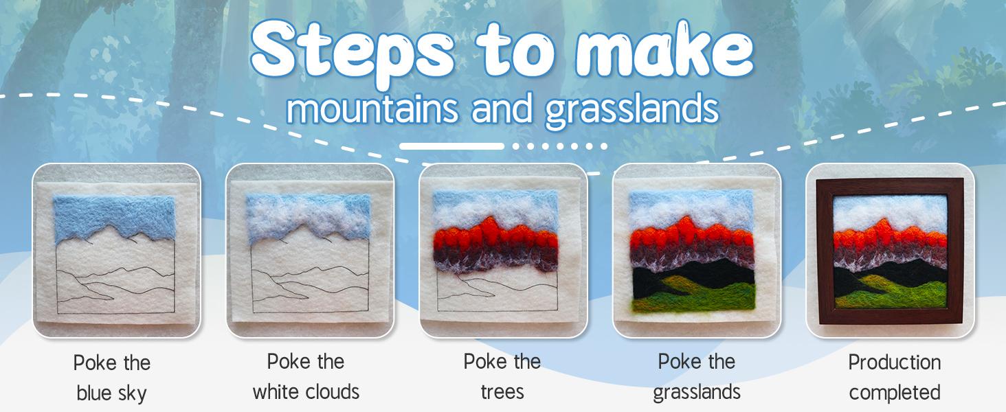 Needle Felting Kits for Beginners, Needle Felt Painting Kit, Wool Felting Kit with Picture Frame, Foam Pad, Felt Cloth, and Instructions, Used for Home Decoration, Art Craft