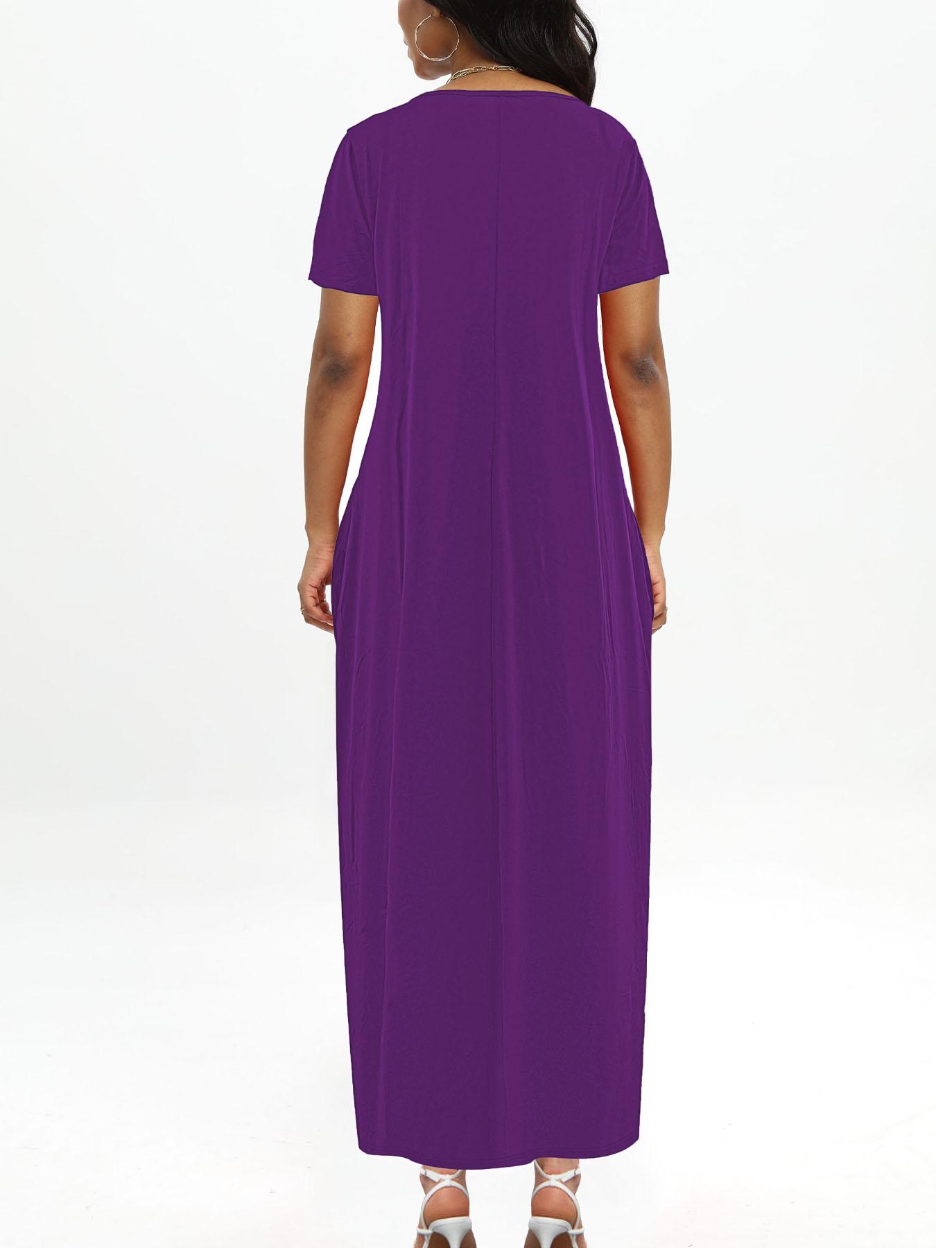 Plus Size Round Neck Short Sleeve Maxi Dress, Loose Flowy Hem, Curvy Friendly Long Dress