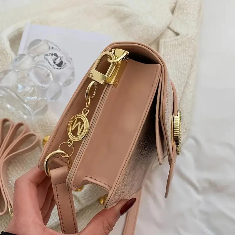 【Local Delivery】Maxoner Retro Letter Buckle Graphic Crossbody Bag, Women's Flap Shoulder Bag, Trendy Square Handbag & Purse Luxury Designer Outdoorfun SpringStatements