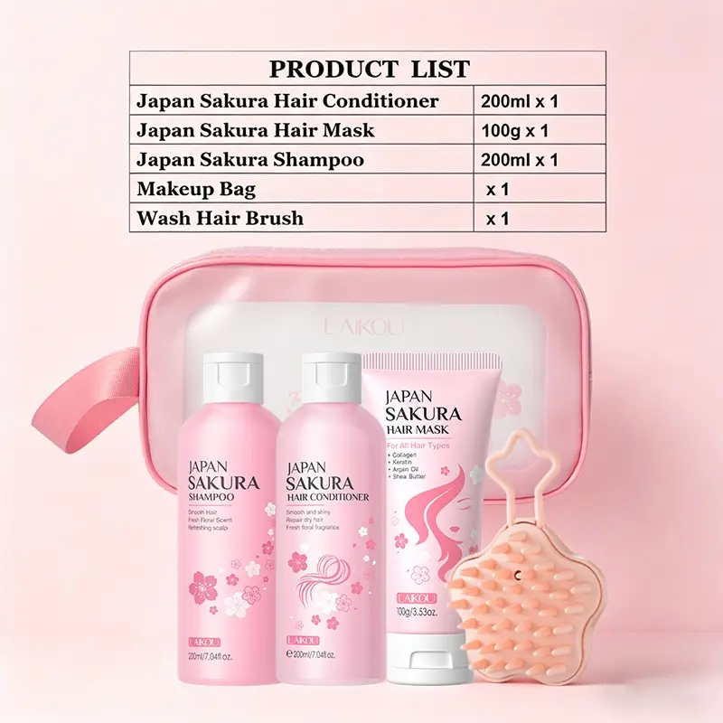 LAIKOU Japan Sakura Hydrating Nourishing Shampoo and Conditioner Set with Hair Mask, Sweet Floral Fragrance Hair Glow Kit, Lightweight Hydration Haircare for All Hair Types, Nourishing Scalp Set, Ideal Gift for Women 3-in-1 Bundle, Hair Care Solution