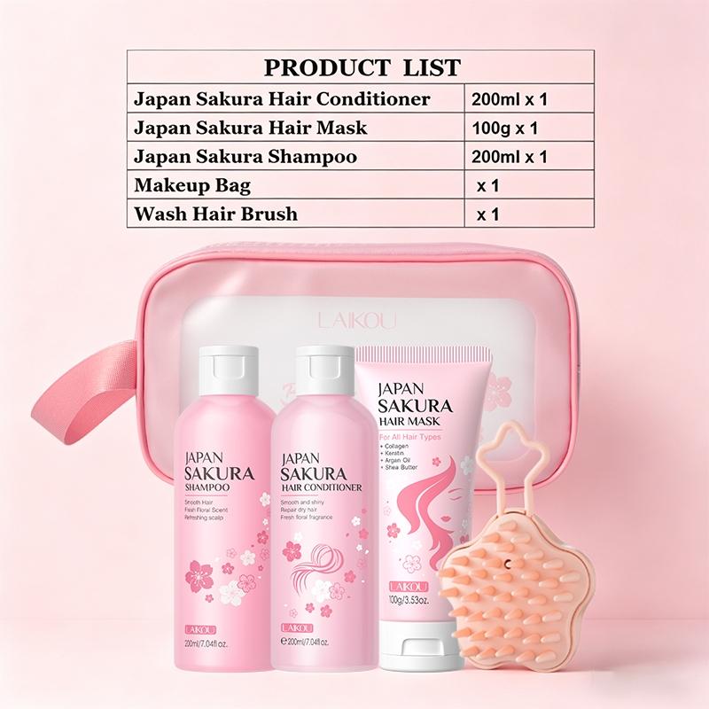 LAIKOU Japan Sakura Hydrating Nourishing Shampoo and Conditioner Set with Hair Mask, Sweet Floral Fragrance Hair Glow Kit, Lightweight Hydration Haircare for All Hair Types, Nourishing Scalp Set, Ideal Gift for Women 3-in-1 Bundle, Hair Care Solution