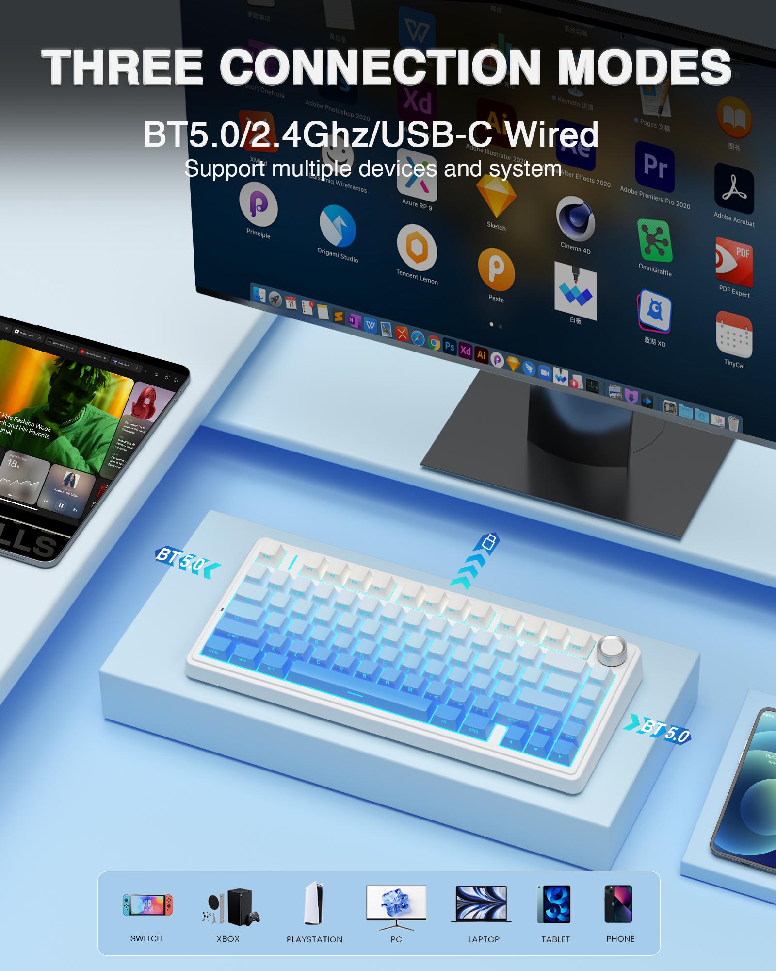 AULA F75 Pro Wireless Gaming Mechanical Keyboard, Knob Control 75% Washer Hot Swappable Custom Keyboard, Tri-Mode Connect RGB Backlight, Pre-lubricated Linear Switches, Side Printed PBT Keycaps , Gradient Blue Creamy Keyboard  TikTokShopfalldealsforyou