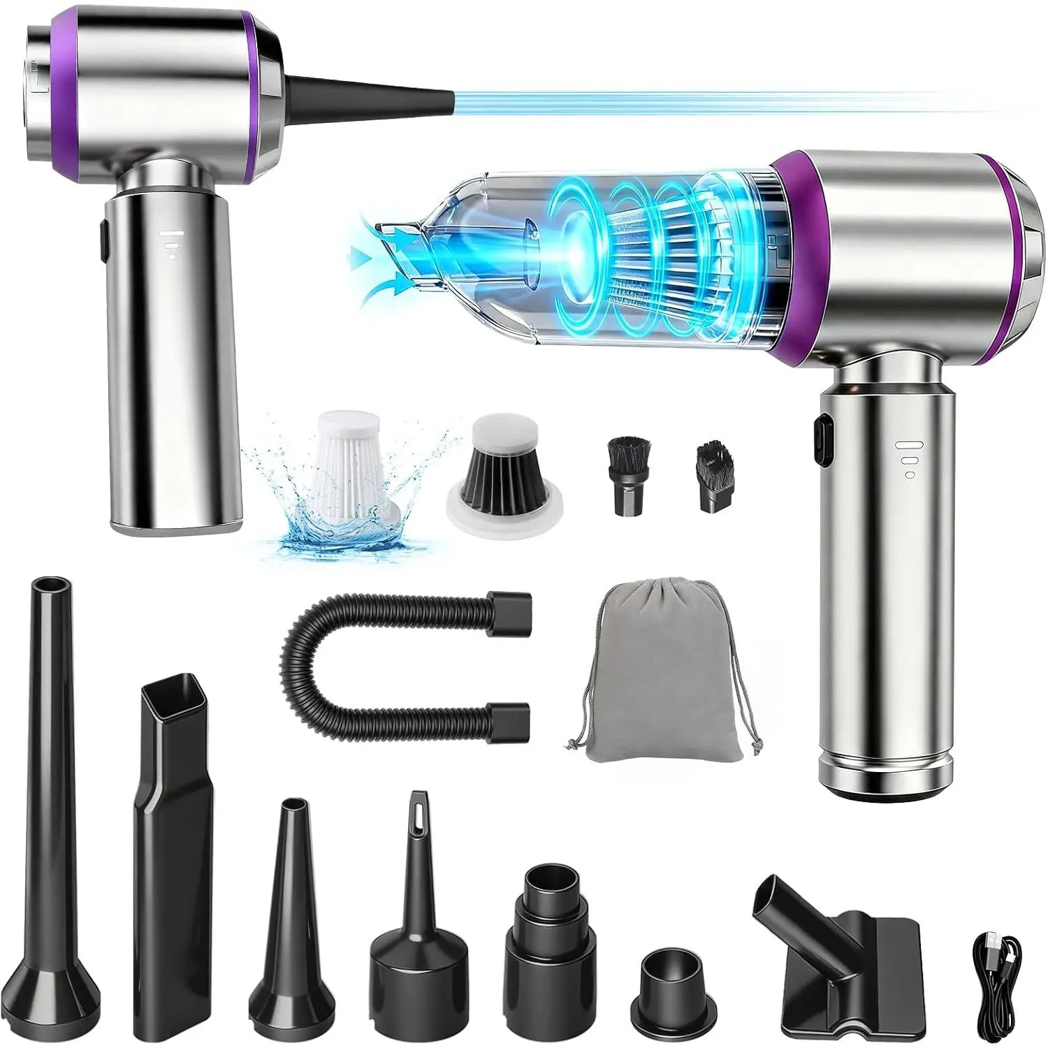 Cordless Handheld  Vacuum, 22000PA  Suction Mini Vacuum, 100000 RPM Brushless , 4-in-1 Portable Vacuum for  Detailing, , , Office, Sofa, Carpet, Stairs, Couch