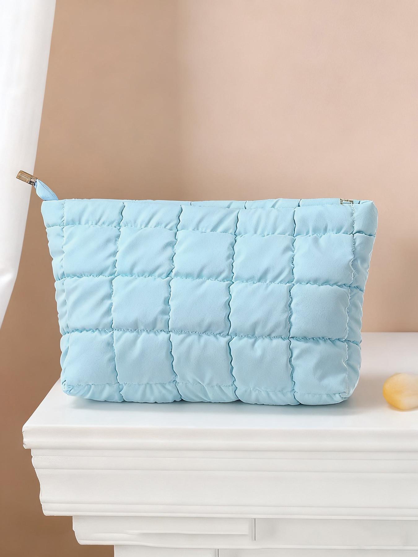 Ladies' minimalist fashion diamond-pattern makeup bag, casual textured quilted women's bag, suitable for daily business trips and travel, easy to carry, Makeup Organizer Pouch, Handheld Cosmetic Pouch