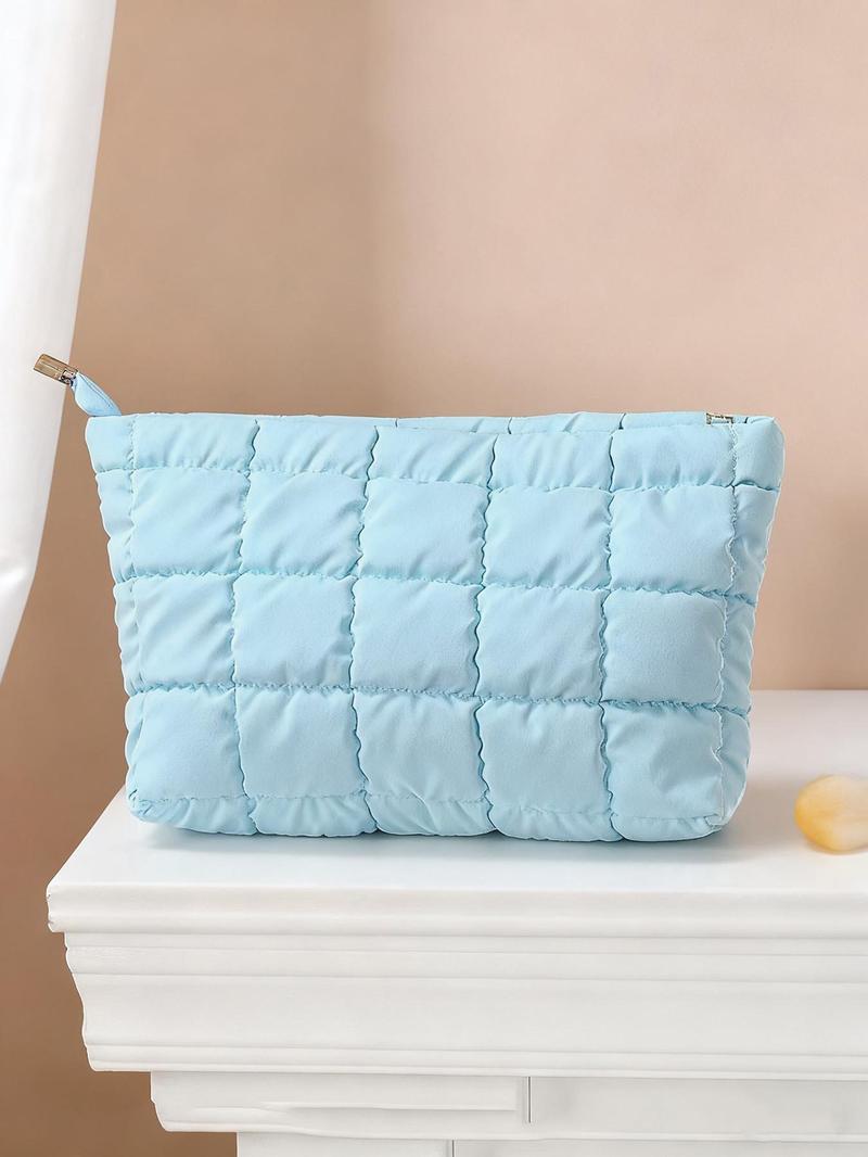 Ladies' minimalist fashion diamond-pattern makeup bag, casual textured quilted women's bag, suitable for daily business trips and travel, easy to carry, Makeup Organizer Pouch, Handheld Cosmetic Pouch