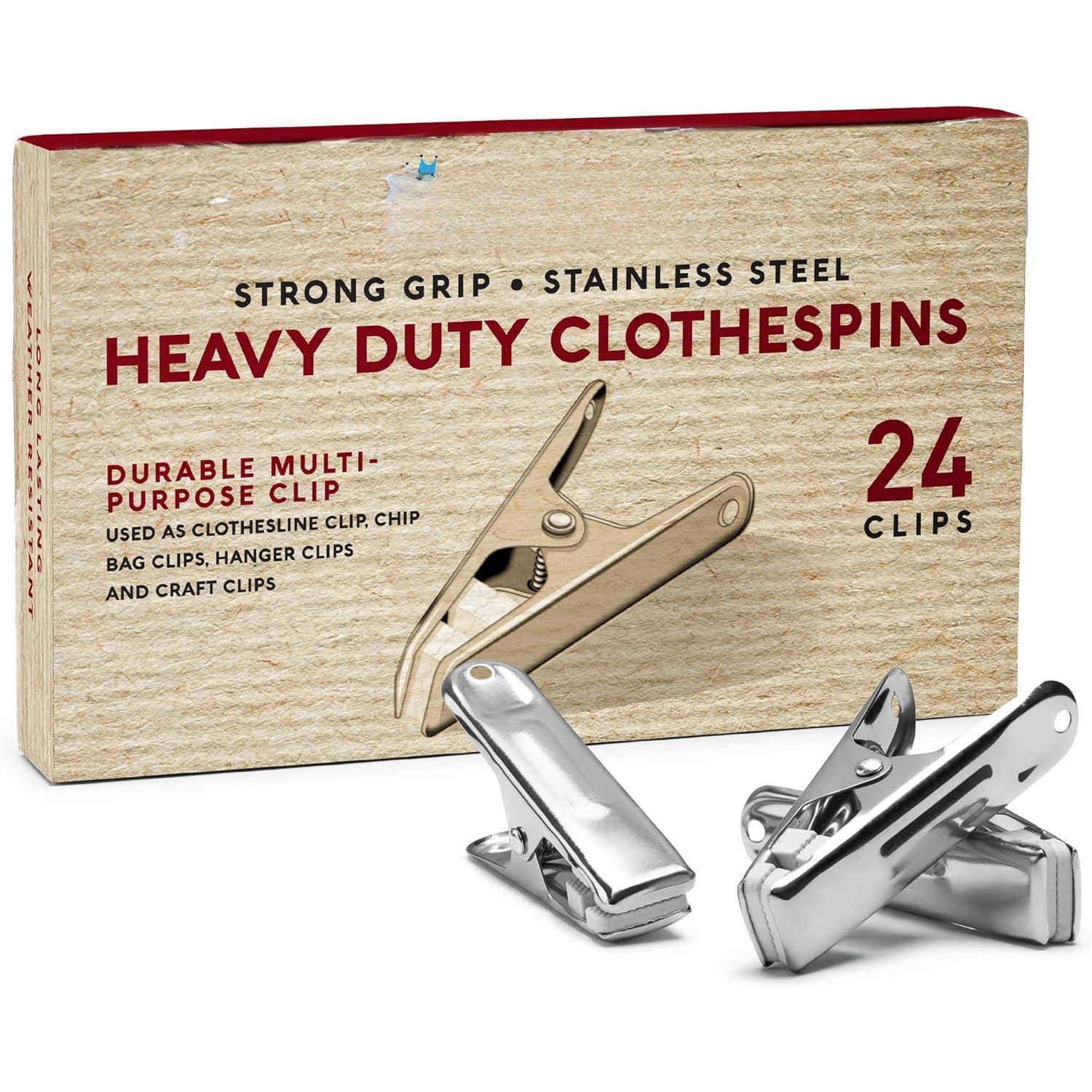 48 Pack - Long Lasting, Stainless Steel Clothespins -  Grip - Weather-Resistant, Multipurpose Clip - Use As Clothesline Laundry Clips, Chip Bag Clips, Hanger Clips and Craft Clips (48 Pack)