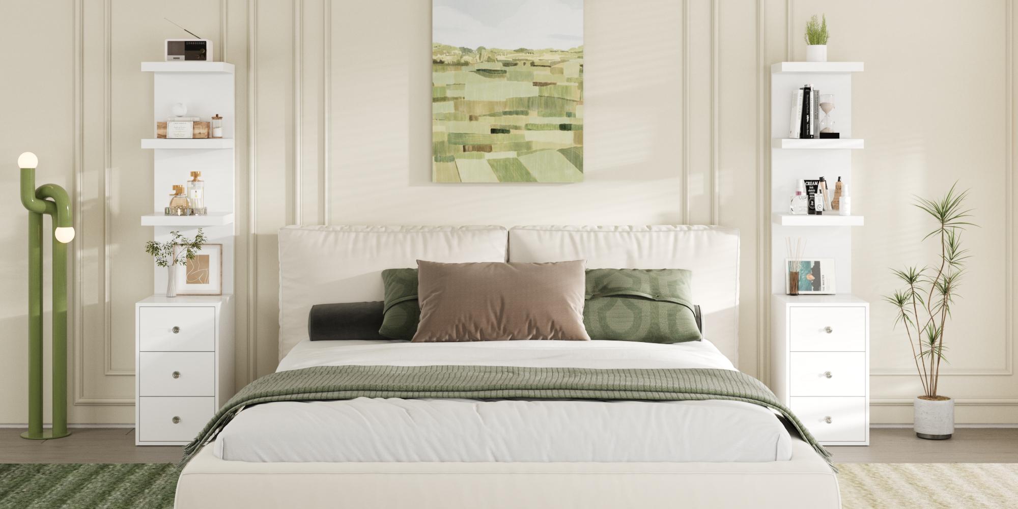 VOWNER 3 Tier Stand Shelf with 3 drawers Modern Beside Table Nightstand with LED Light for Vanity Bedroom