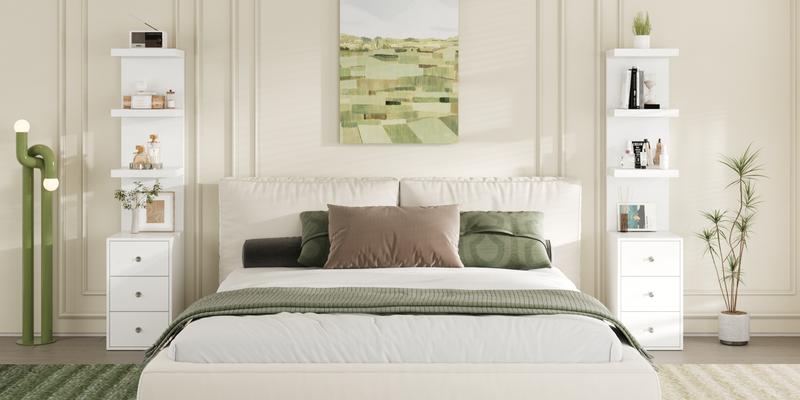 VOWNER 3 Tier Stand Shelf with 3 drawers Modern Beside Table Nightstand with LED Light for Vanity Bedroom