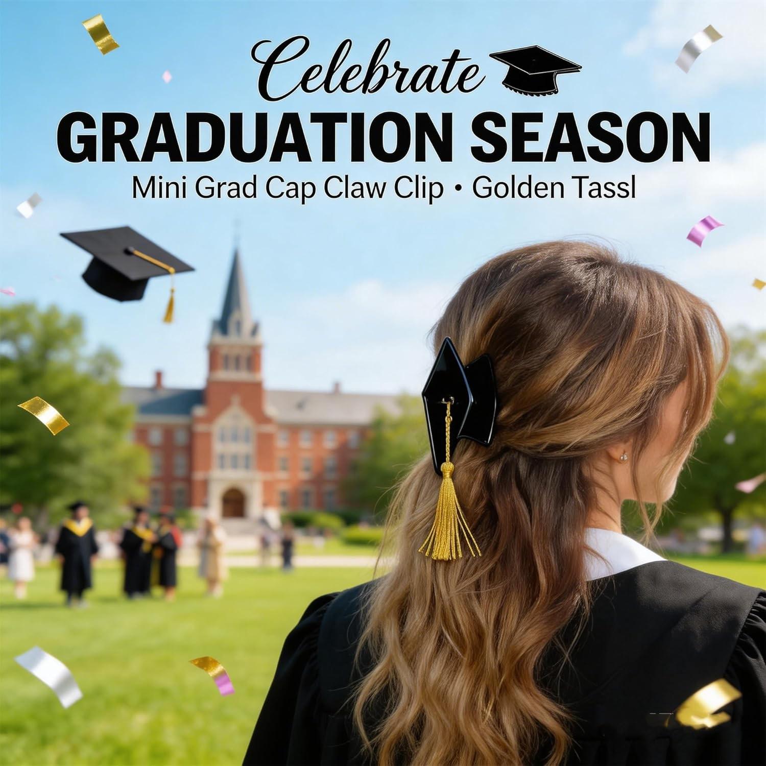 1/2 PCS Graduation Cap Tassel Hair Clip, Mini Graduation Cap Hair Claw Clips for Women Girls, Grad Ceremony Party Gift Hair Styling Decoration, Cute Hair Accessory for Thin Thick Short Long Curly