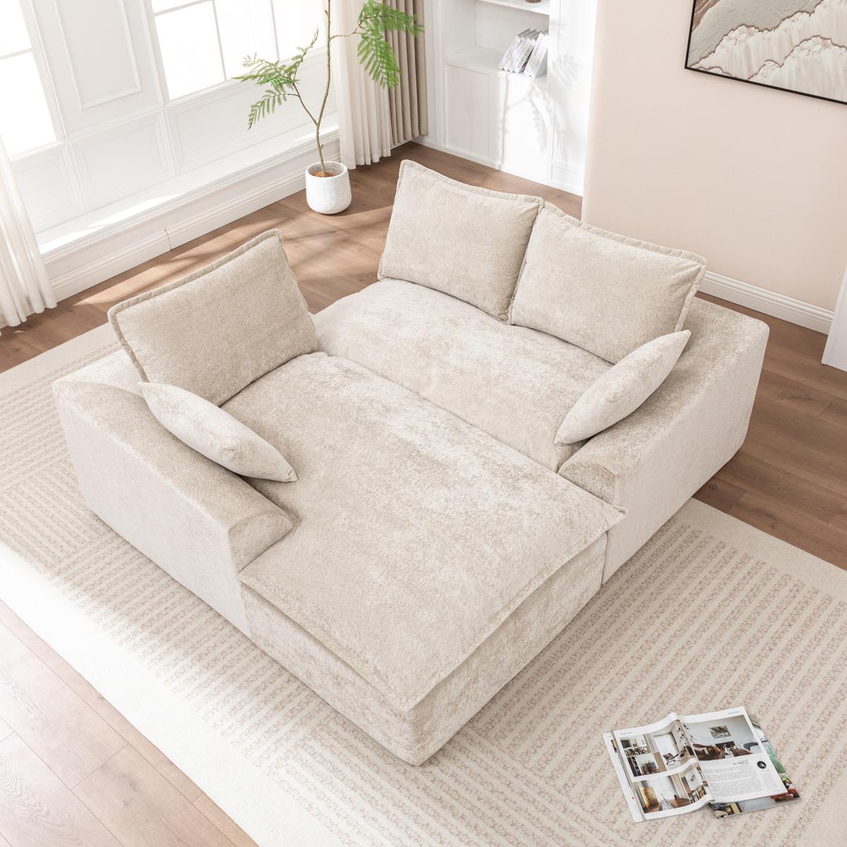 Aobtkel®103 " L Shaped Modular Couch, Cloud Boneless Couch with Deep Seats & High Back , Upholstered Fabric Sofa, No Assembly Required(Beige)#Summervibes