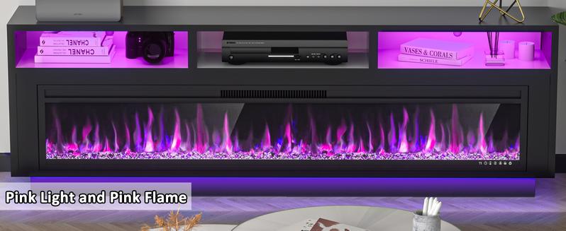 【2 Packages Shipping】AHB 58" Fireplace TV Stand for TVs Up to 65" with 52" Electric Fireplace, TV Console for The Living Room, LED Light Entertainment Center, Storage Cabinet, Media Console Table, Black